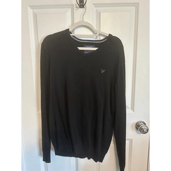 American Eagle Men's L/S Black V-Neck Sweater Large - Picture 1 of 2